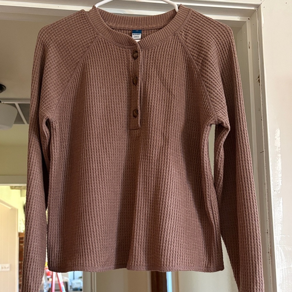 Warm Brown thermal Knit Long Sleeve Top